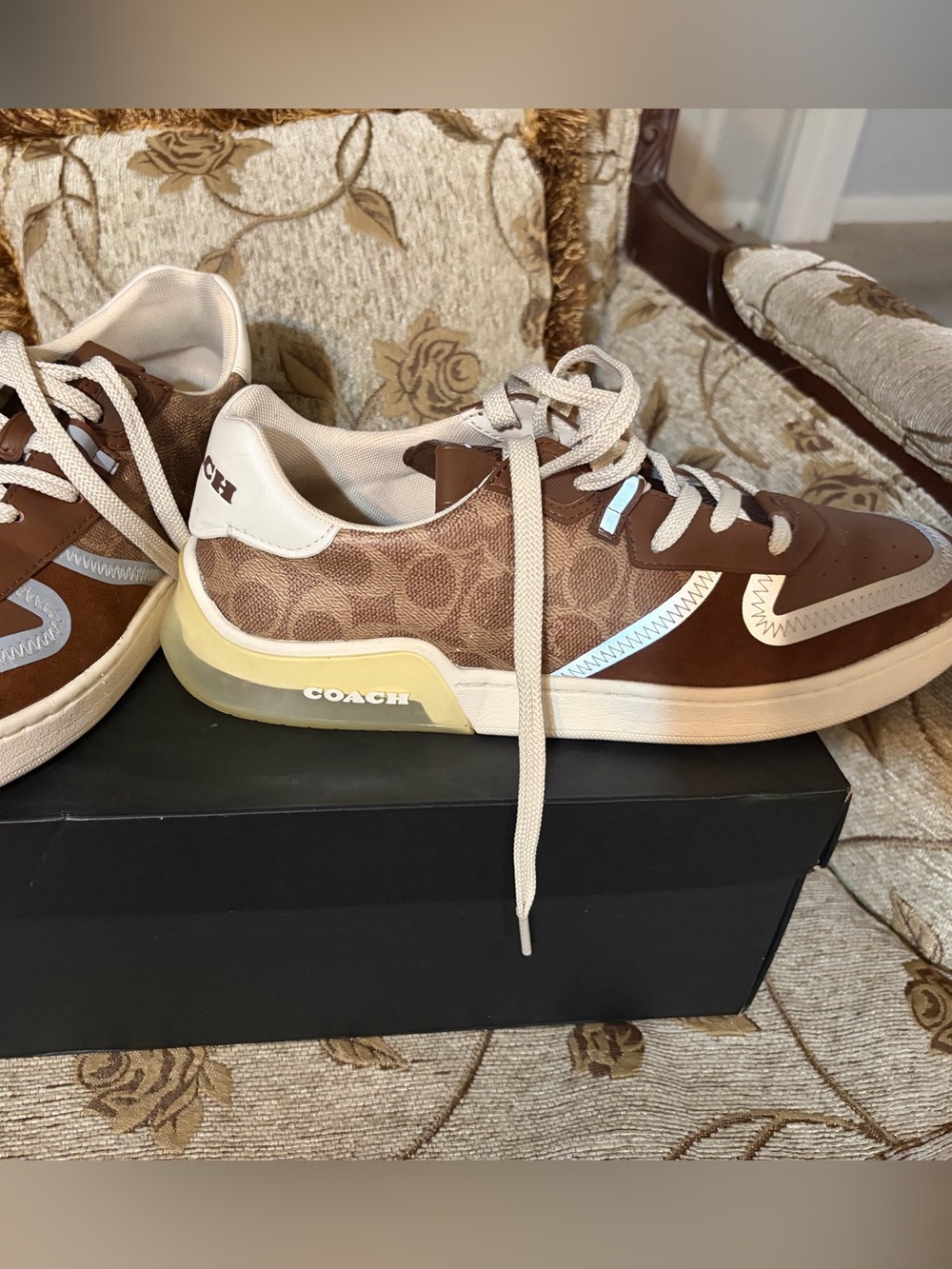Coach Brown Signature Low-Top Sneakers with Cream Accents